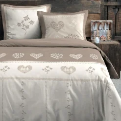 STOF Housse de couette et deux taies d'oreiller en coton (260 x 240 cm) Modane Ecru New