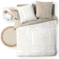douceur d'intu017drieur Housse de couette et deux taies d'oreiller en coton (240 x 220 cm) Modul Beige Sale