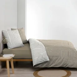 douceur d'intu017drieur Housse de couette et deux taies d'oreiller en coton (240 x 220 cm) Modul Beige Sale
