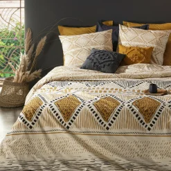 ATMOSPHERA Housse de couette et deux taies coton (240 x 220 cm) Ray kilim Jaune ocre Best