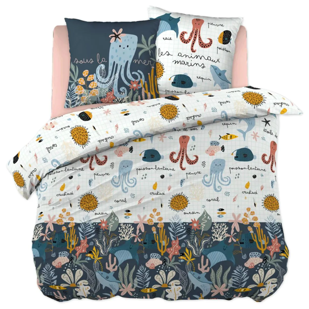 L'EFFET PAPILLON Housse de couette et deux taies enfant coton (240 x 220 cm) Octopia Multicolore Online