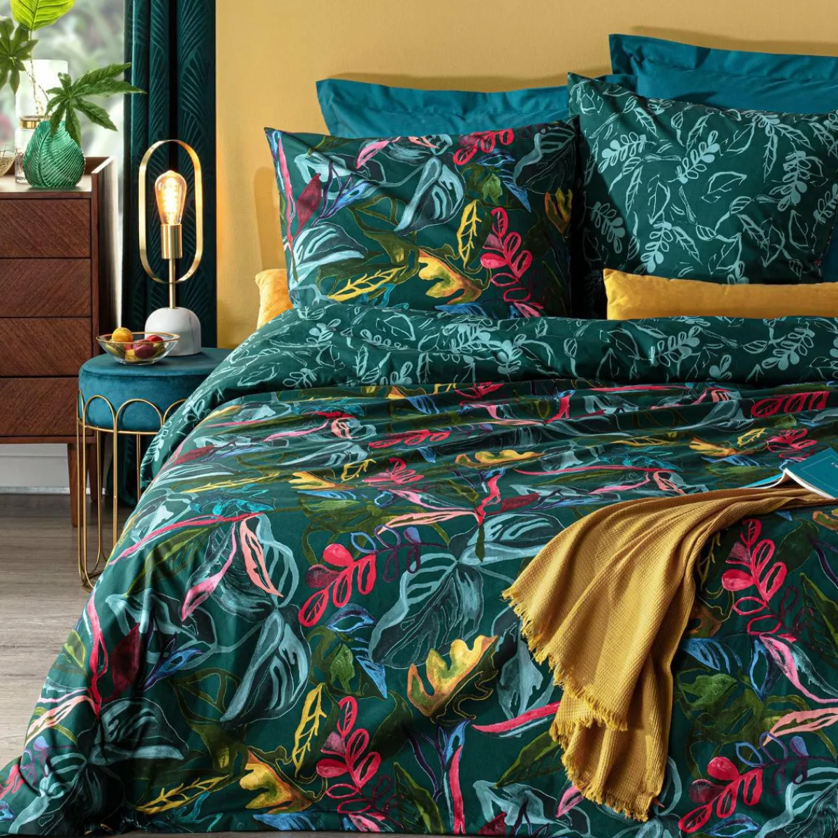 ATMOSPHERA Housse de couette et deux taies coton (240 x 220 cm) Selva Multicolore Discount