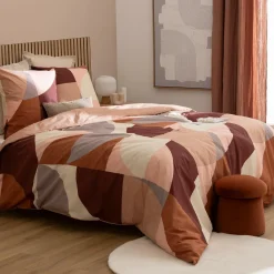 Atmosphera, cru017dateur d'intu017drieur Housse de couette et deux taies percale de coton (260 x 240 cm) Tatia Terracotta Discount