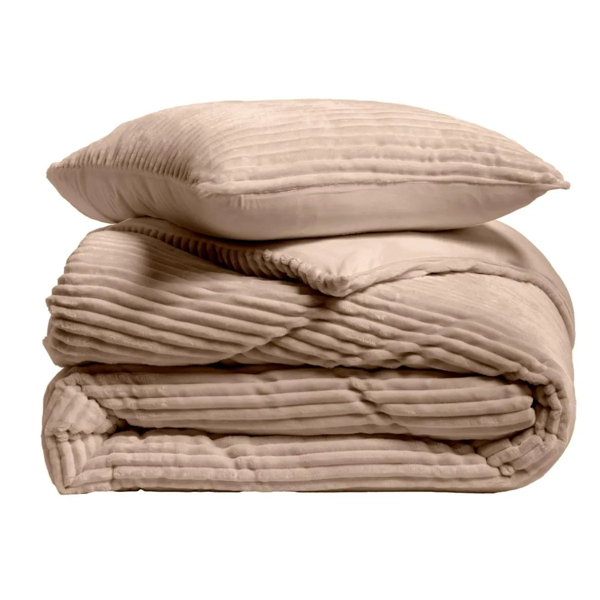 douceur d'intu017drieur Housse de couette et deux taies d'oreiller flanelle (240 x 220 cm) Veloutea sable Beige Clearance