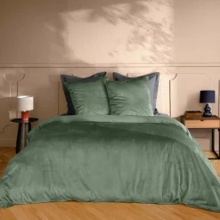 douceur d'intu017drieur Housse de couette et deux taies d'oreiller velours (240 x 220 cm) Velina cèdre Vert New