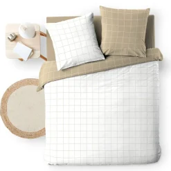 douceur d'intu017drieur Housse de couette et deux taies d'oreiller en coton (200 x 200 cm) Cadria Blanc Discount