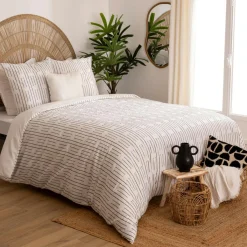 Atmosphera, cru017dateur d'intu017drieur Housse de couette et deux taies coton (260 x 240 cm) Dobby Grise Blanc New