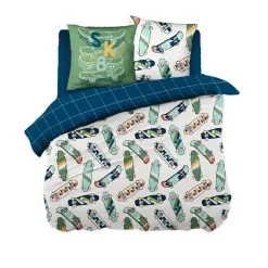 l'Effet Papillon Housse de couette et deux taies enfant coton (200 x 200 cm) California Bleu Outlet
