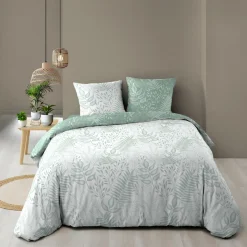 douceur d'intu017drieur Housse de couette et deux taies coton (260 x 240 cm) Cassia Vert sauge