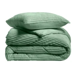 douceur d'intu017drieur Housse de couette et deux taies d'oreiller flanelle (240 x 220 cm) Veloutea cédre Vert Outlet