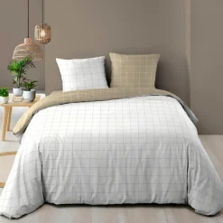 douceur d'intu017drieur Housse de couette et deux taies d'oreiller en coton (240 x 220 cm) Cadria Blanc