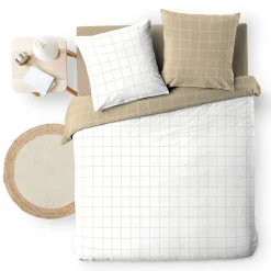 douceur d'intu017drieur Housse de couette et deux taies d'oreiller en coton (240 x 220 cm) Cadria Blanc