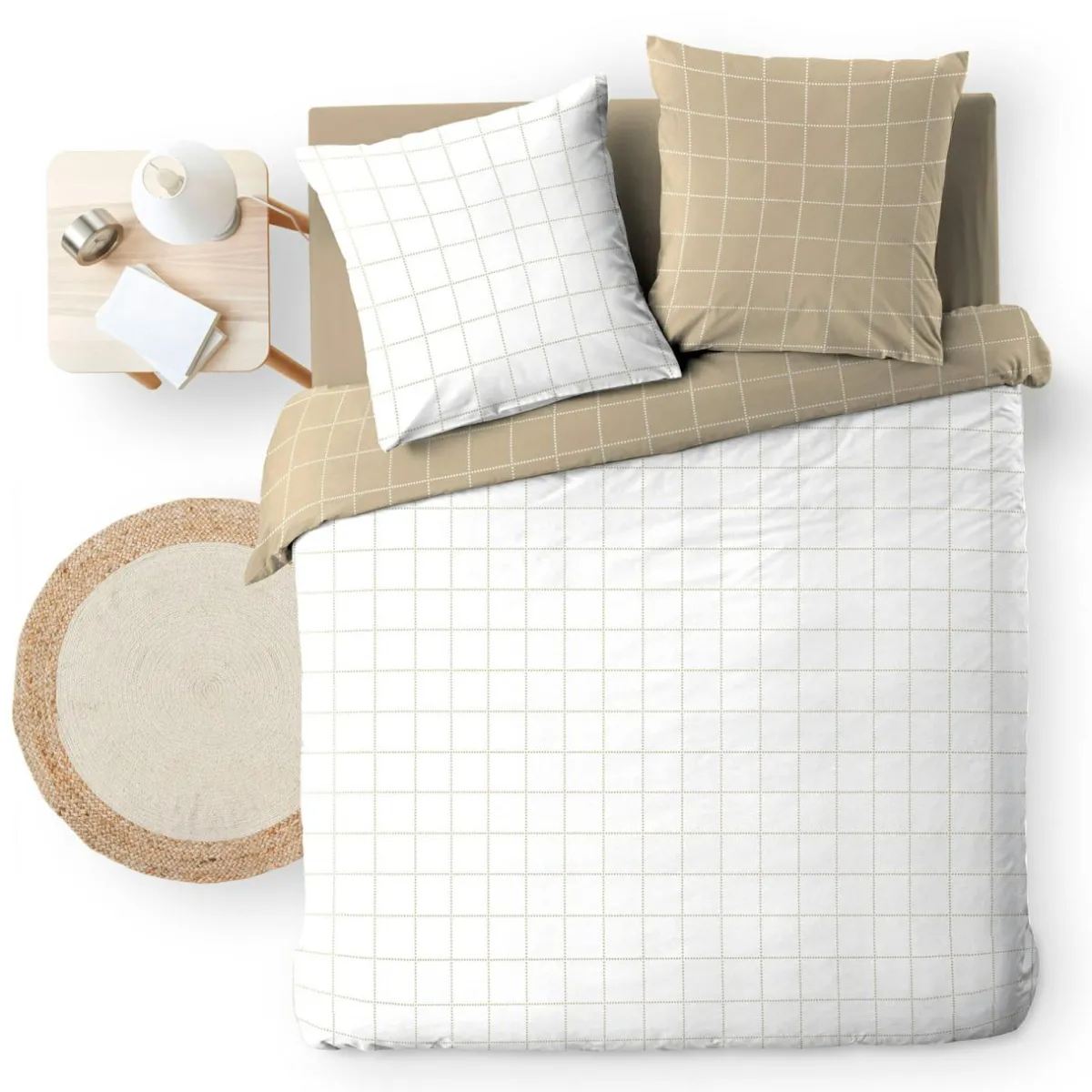 douceur d'intu017drieur Housse de couette et deux taies d'oreiller en coton (240 x 220 cm) Cadria Blanc