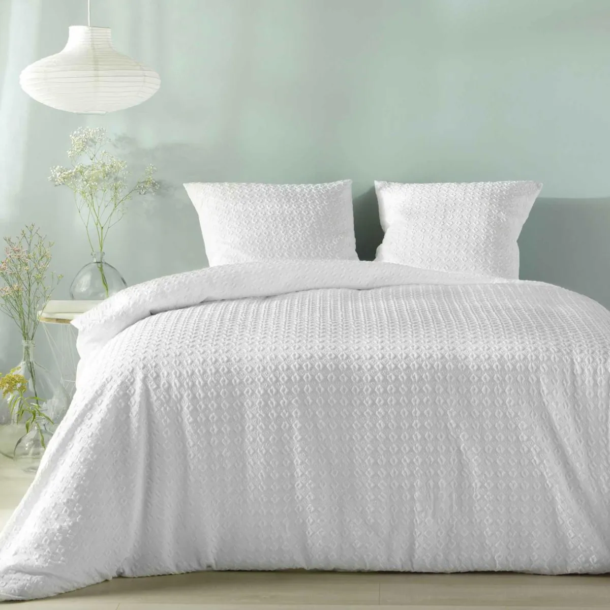 douceur d'intu017drieur Housse de couette et deux taies microfibre gaufrée (240 x 220 cm) Litéa he Blanc New