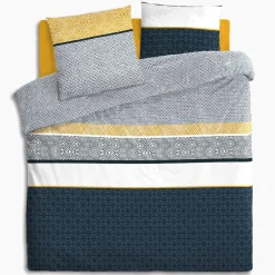 ATMOSPHERA Housse de couette et deux taies coton (240 x 220 cm) Ray Etni e Bleu New