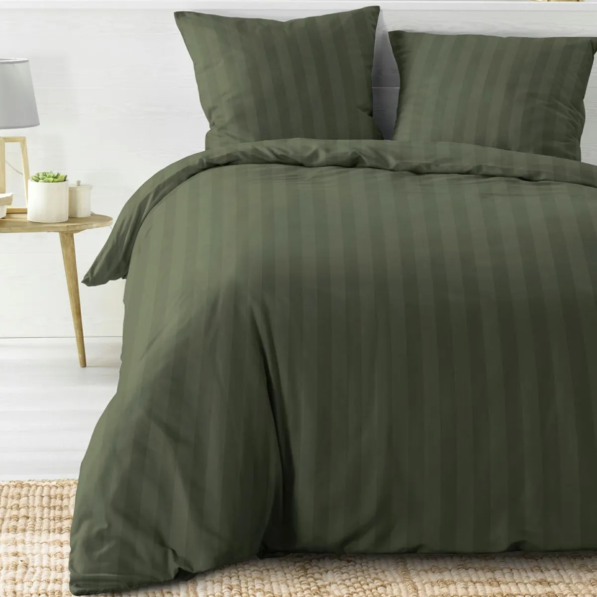 douceur d'intu017drieur Housse de couette et deux taies microfibre (240 x 220 cm) Cleo Vert kaki Hot