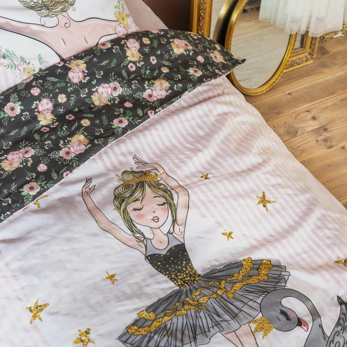 L'EFFET PAPILLON Housse de couette et deux taies enfant coton (200 x 200 cm) Mon étoile Rose Best