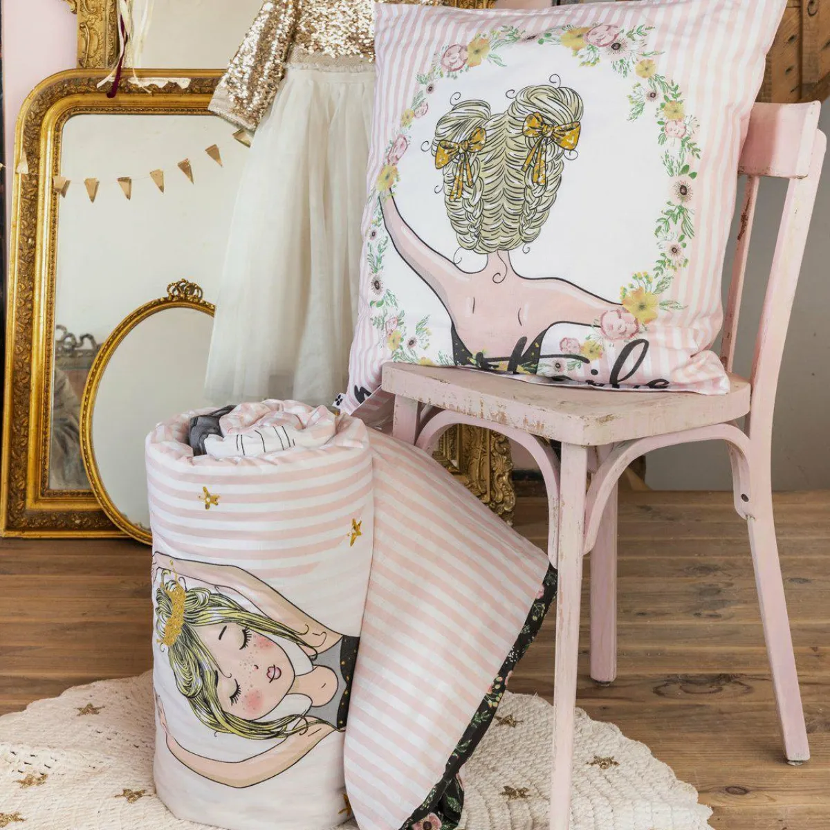 L'EFFET PAPILLON Housse de couette et deux taies enfant coton (200 x 200 cm) Mon étoile Rose Best