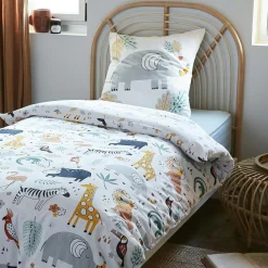 L'effet papillon Housse de couette et deux taies enfant coton (200 x 200 cm) Savane Multicolore Clearance