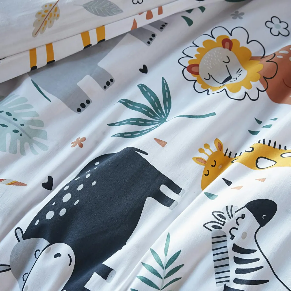 L'effet papillon Housse de couette et deux taies enfant coton (200 x 200 cm) Savane Multicolore Clearance