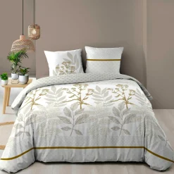douceur d'intu017drieur Housse de couette et deux taies d'oreiller en coton (240 x 220 cm) Raoni Beige Clearance