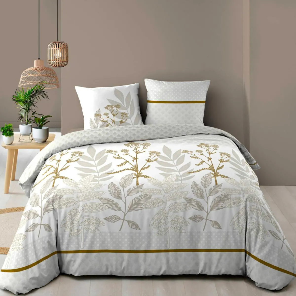 douceur d'intu017drieur Housse de couette et deux taies d'oreiller en coton (240 x 220 cm) Raoni Beige Clearance