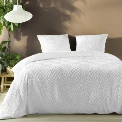 douceur d'intu017drieur Housse de couette et deux taies microfibre tuftée (260 x 240 cm) Heltie he Blanc Online