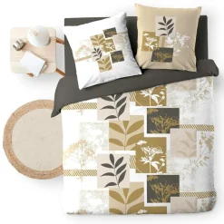 douceur d'intu017drieur Housse de couette et deux taies d'oreiller en coton (240 x 220 cm) Utopia Beige Online