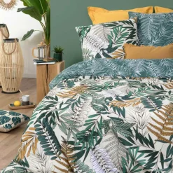ATMOSPHERA Housse de couette et deux taies coton (260 x 240 cm) Tropik e Vert Clearance