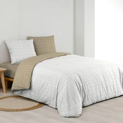 douceur d'intu017drieur Housse de couette et deux taies d'oreiller en coton (260 x 240 cm) Cadria Blanc Hot