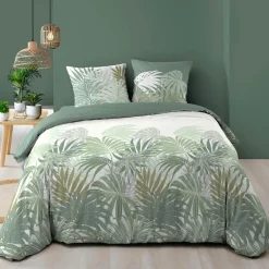 douceur d'intu017drieur Housse de couette et deux taies d'oreiller en coton (240 x 220 cm) Nymea Vert Clearance