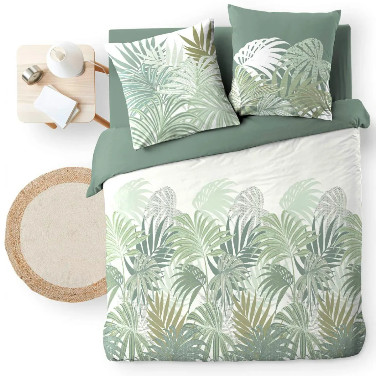 douceur d'intu017drieur Housse de couette et deux taies d'oreiller en coton (240 x 220 cm) Nymea Vert Clearance