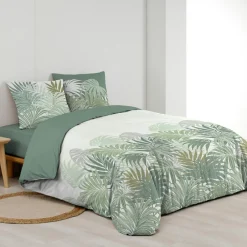 douceur d'intu017drieur Housse de couette et deux taies d'oreiller en coton (240 x 220 cm) Nymea Vert Clearance