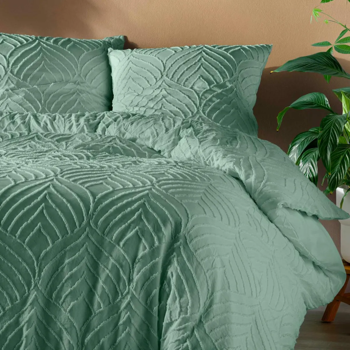 douceur d'intu017drieur Housse de couette et deux taies microfibre (260 x 240 cm) Heltie Vert sauge New