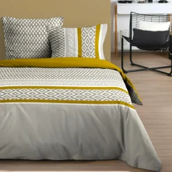 STOF Housse de couette et deux taies d'oreiller en coton (260 x 240 cm) Pixus Beige