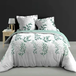 douceur d'intu017drieur Housse de couette et deux taies d'oreiller percale de coton (240 x 220 cm) Wendy e Vert Sale