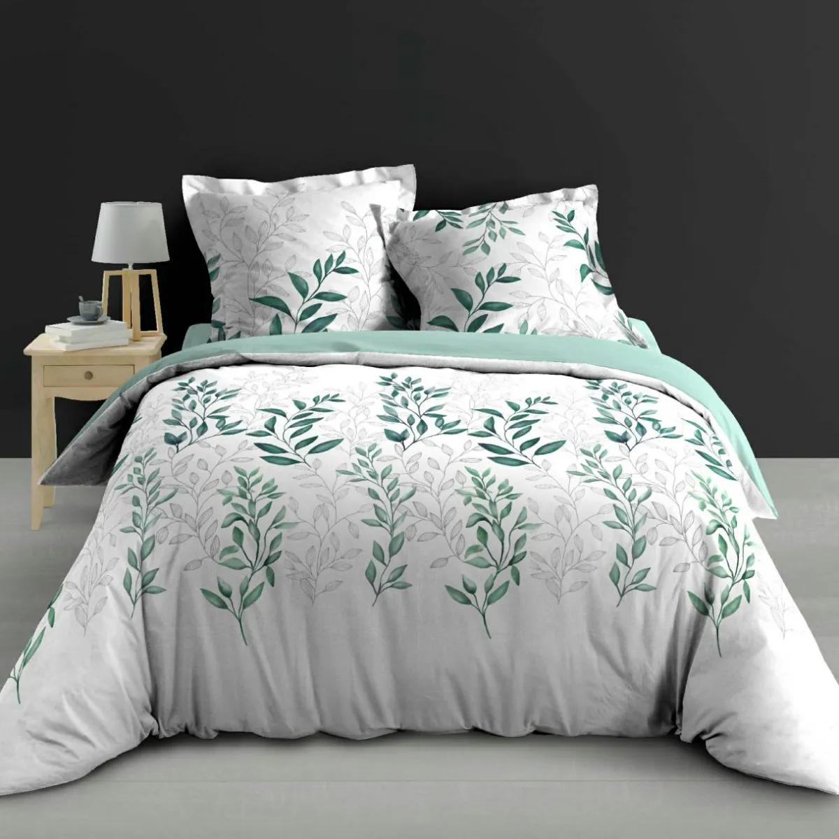 douceur d'intu017drieur Housse de couette et deux taies d'oreiller percale de coton (240 x 220 cm) Wendy e Vert Sale
