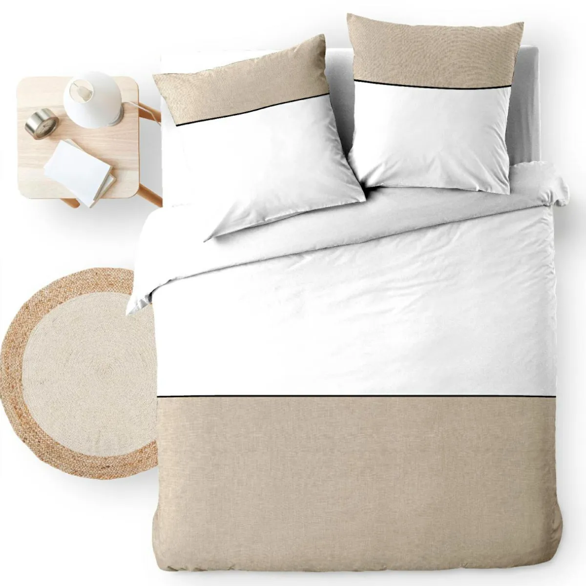 douceur d'intu017drieur Housse de couette et deux taies d'oreiller coton (240 x 220 cm) Gabrielle Beige Clearance