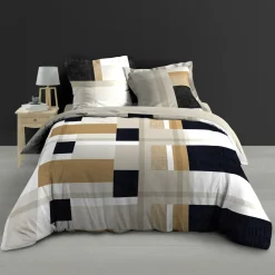 douceur d'intu017drieur Housse de couette et deux taies percale de coton (240 x 220 cm) Ulysse Multicolore New