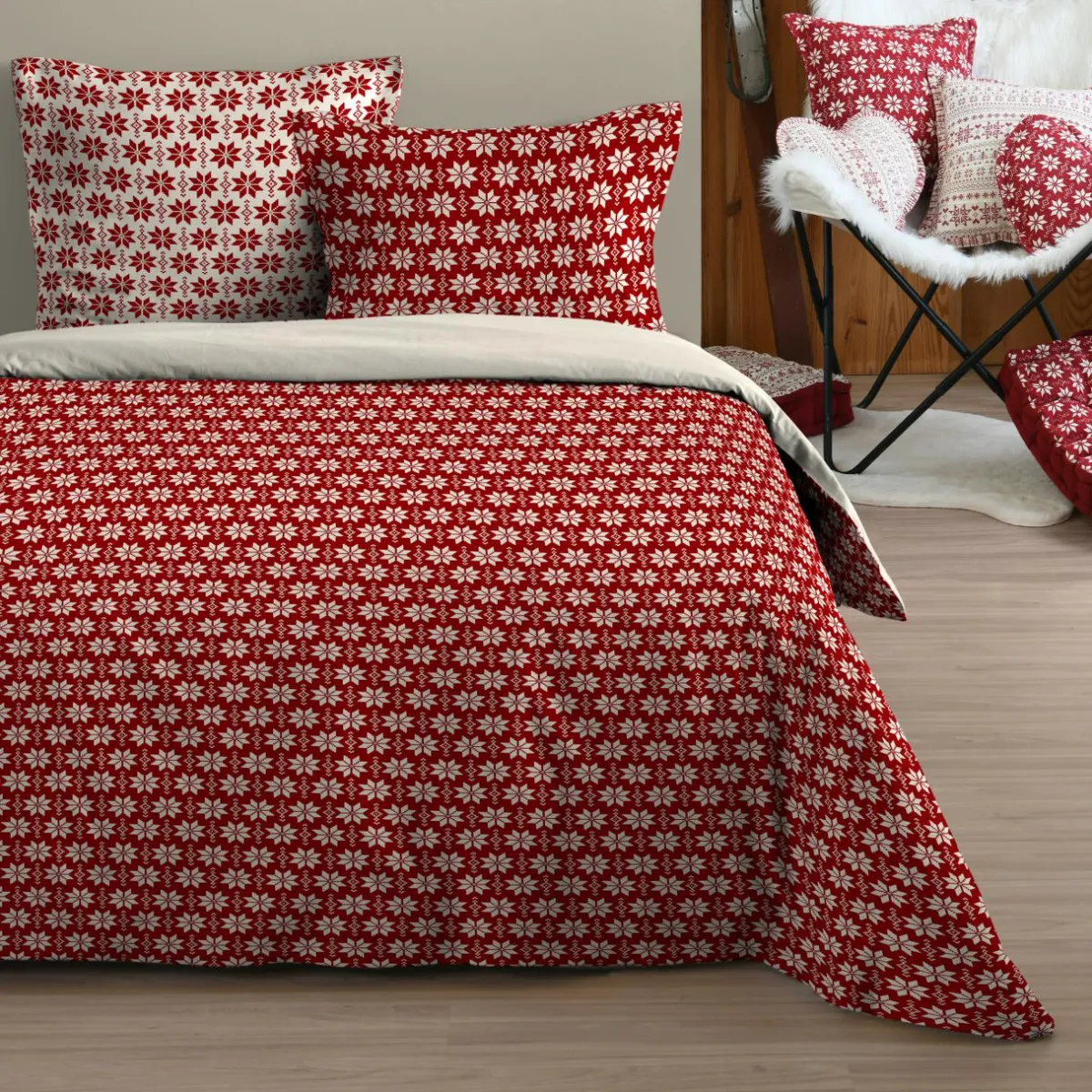 STOF Housse de couette et deux taies coton (240 x 220 cm) Valgenis Rouge Outlet