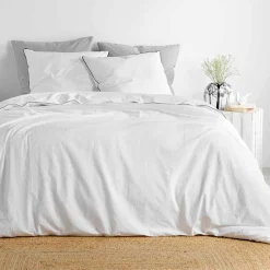 DOUCEUR D'INTERIEUR Housse de couette et deux taies coton lavé (240 x 220 cm) Linette he Blanc Discount