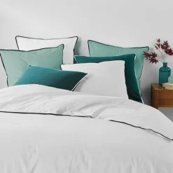 DOUCEUR D'INTERIEUR Housse de couette et deux taies coton lavé (240 x 220 cm) Linette he Blanc Discount