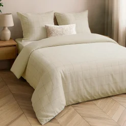 douceur d'intu017drieur Housse de couette et deux taies d'oreiller coton lavé (240 x 220 cm) Linella Ivoire Discount