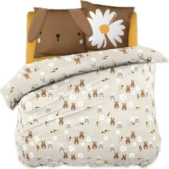L'EFFET PAPILLON Housse de couette et deux taies enfant coton (240 x 220 cm) Pompon Marron Online