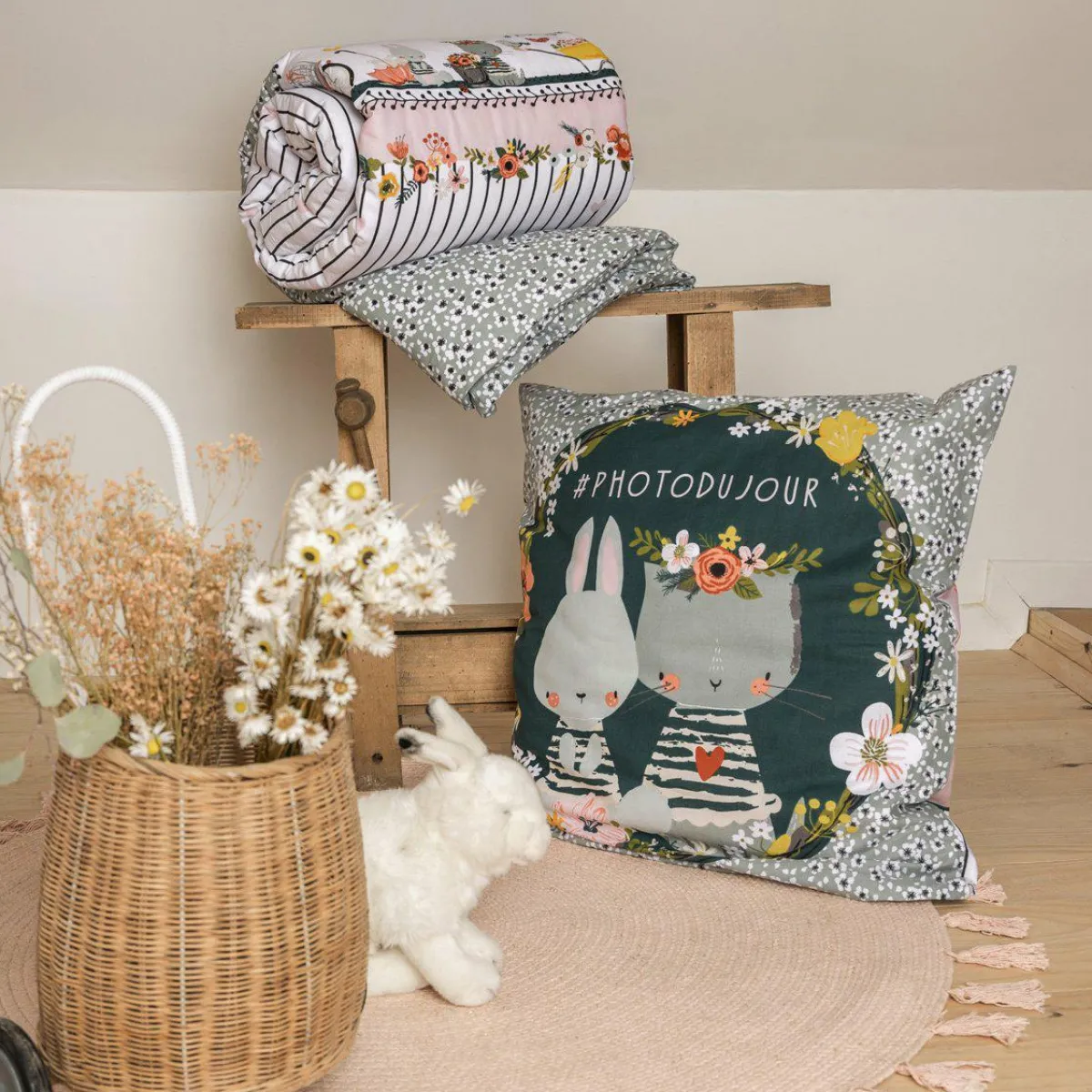 L'EFFET PAPILLON Housse de couette et deux taies enfant coton (240 x 220 cm) Jardinage Multicolore Sale