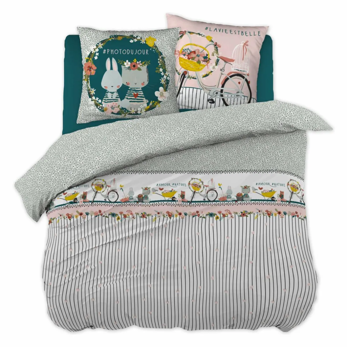 L'EFFET PAPILLON Housse de couette et deux taies enfant coton (240 x 220 cm) Jardinage Multicolore Sale
