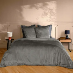 douceur d'intu017drieur Housse de couette et deux taies d'oreiller velours (240 x 220 cm) Velina Gris Anthracite New