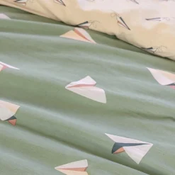 L'EFFET PAPILLON Housse de couette et deux taies enfant coton (200 x 200 cm) Petits papiers e Vert Discount
