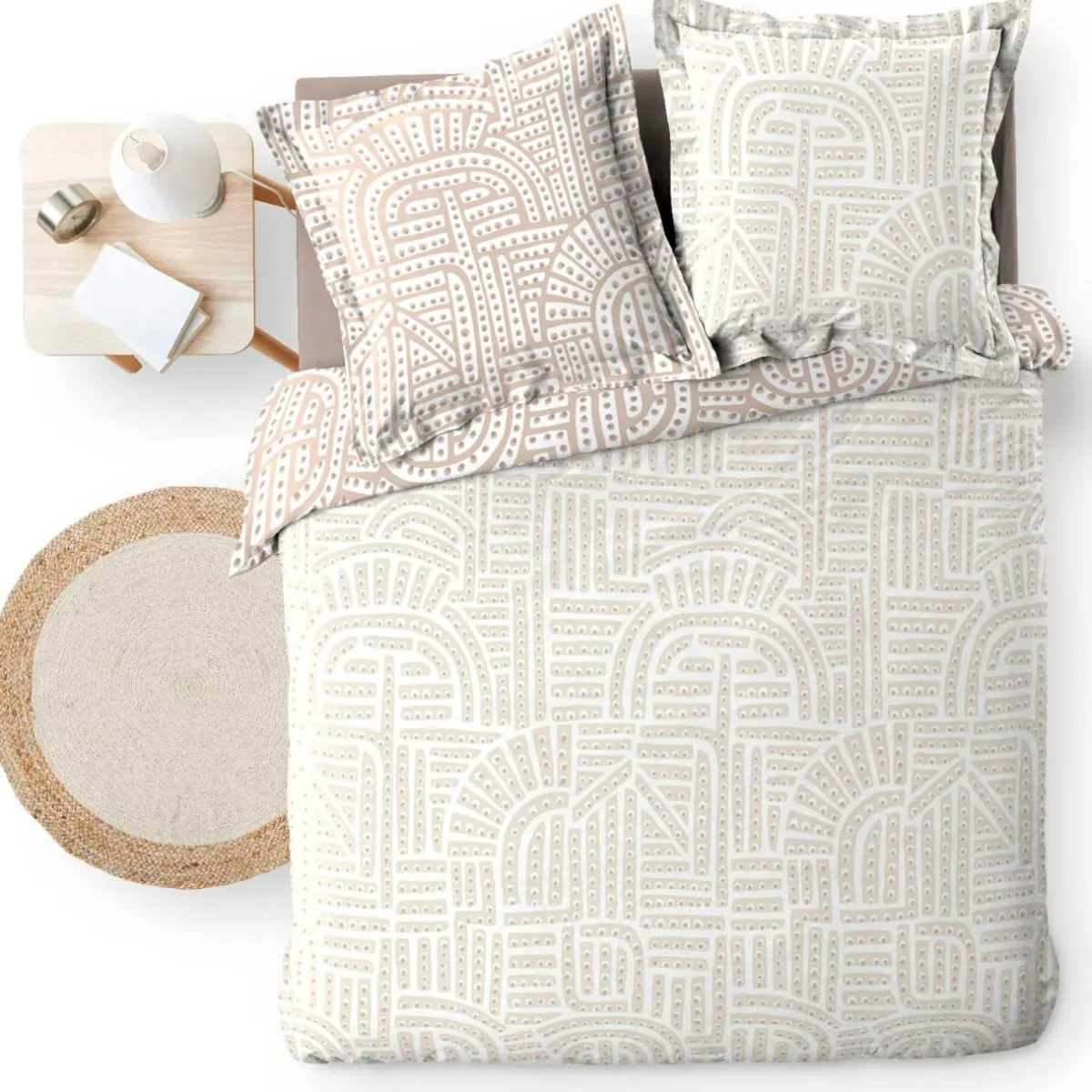 douceur d'intu017drieur Housse de couette et deux taies d'oreiller percale de coton (260 x 240 cm) Eliot Beige Outlet