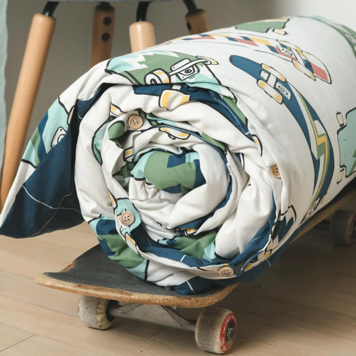 l'Effet Papillon Housse de couette et deux taies enfant coton (240 x 220 cm) California Bleu Discount